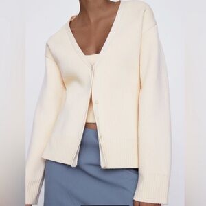 🤍 ZARA Ribbed Knit Structured Silhouette Cardigan Sweater